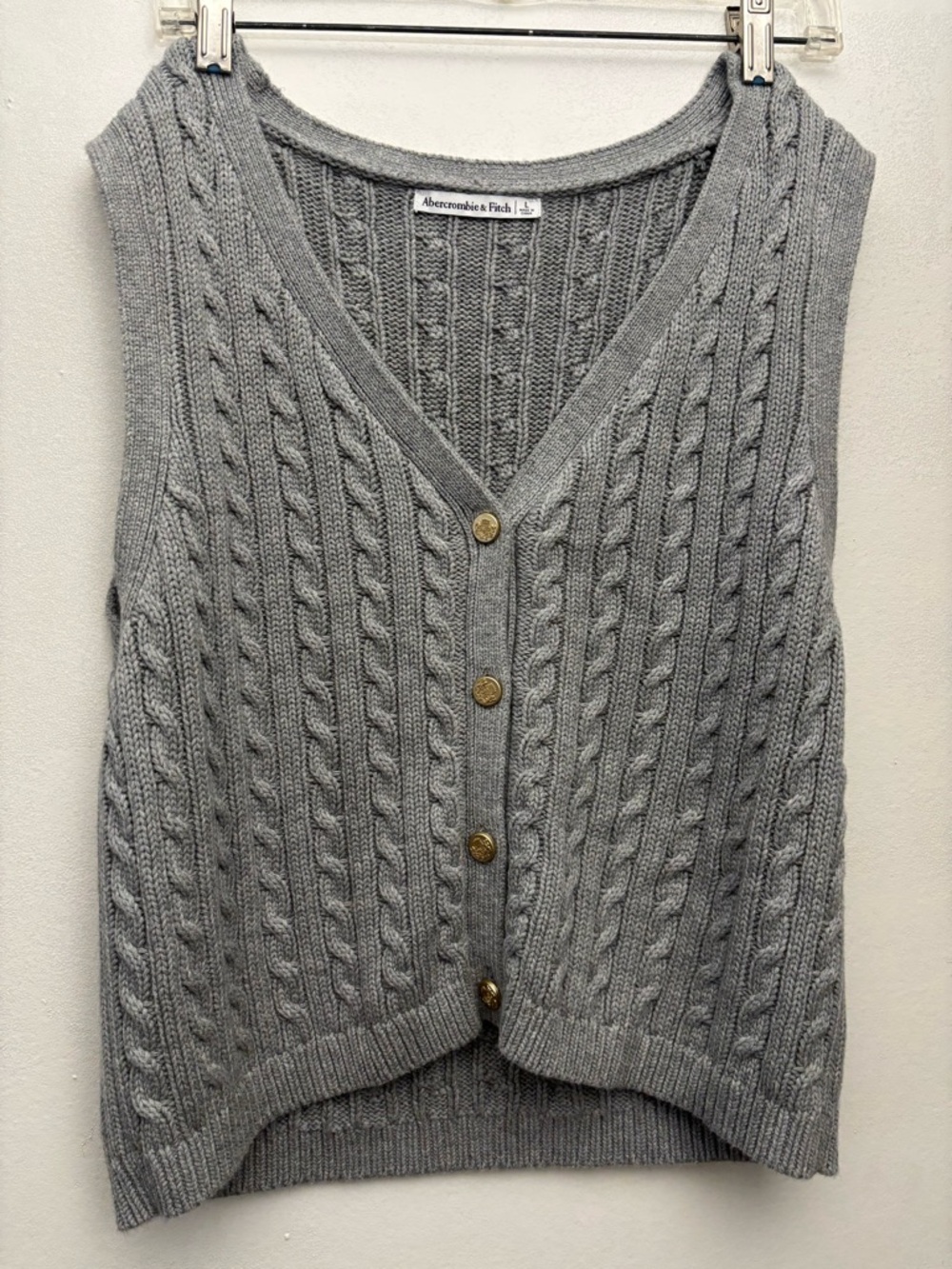 Abercrombie & Fitch Light Gray Cable Knit Button Front Vest